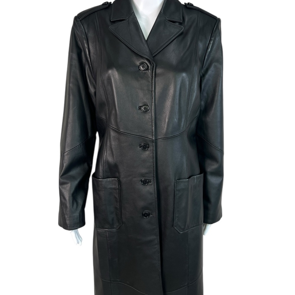 Caslon Black Lamb Leather Long Coat Duster Lined Size M - Picture 4 of 16